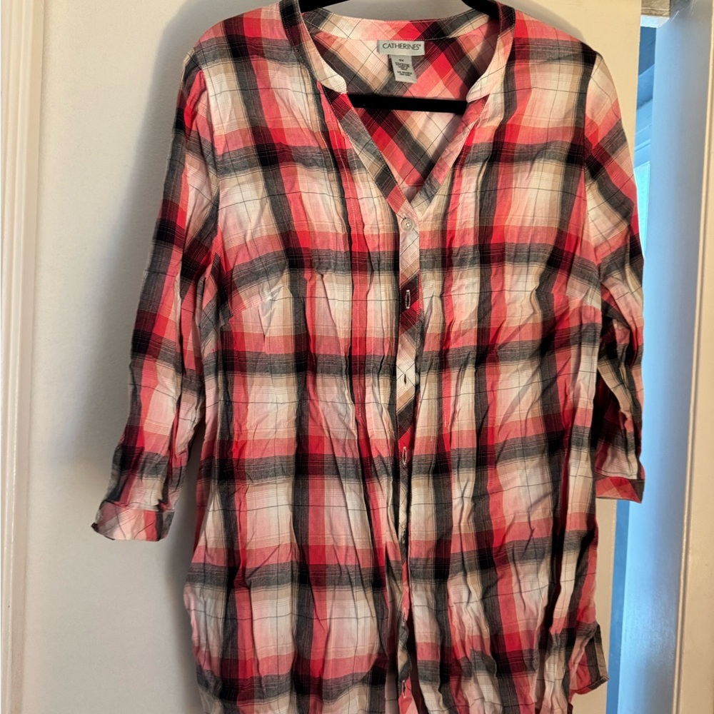 Catherines Pink and Black Plaid Shirt